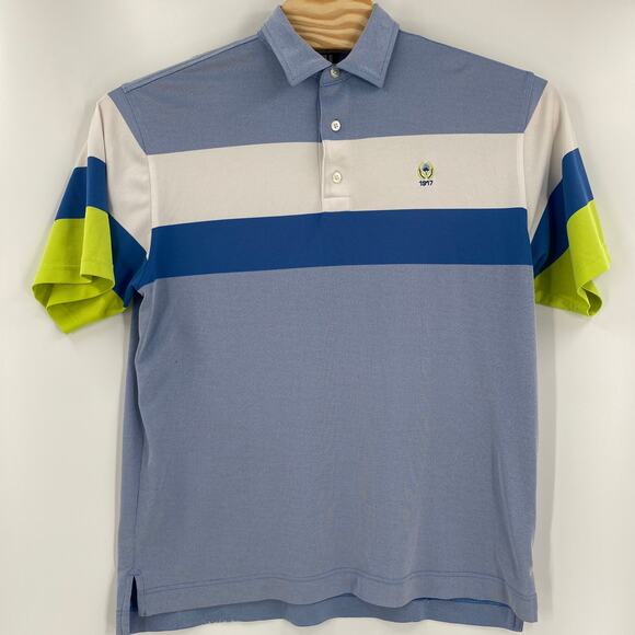 Footjoy Mens Large Blue White Green Embroidered Golf Polo Shirt - Picture 5 of 7